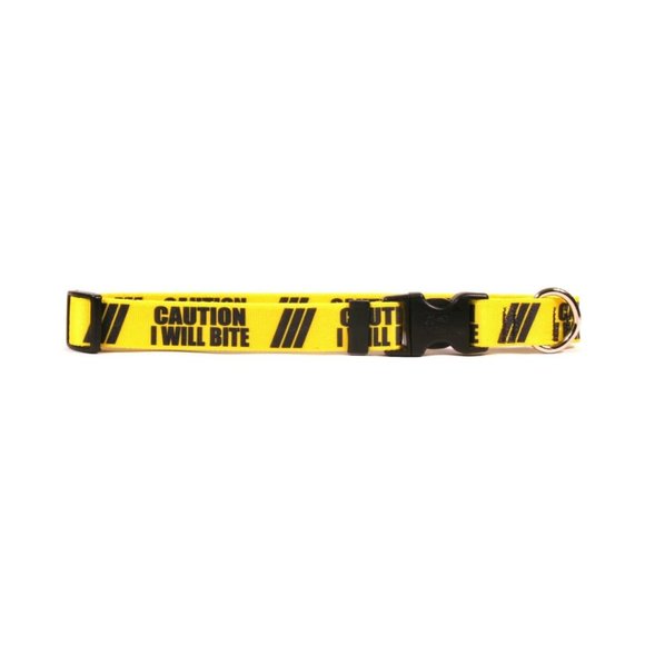 Yellow Dog Design " Caution I Will Bite" 1" Wide Small Collar (10" - 14") - Picture 2 of 3